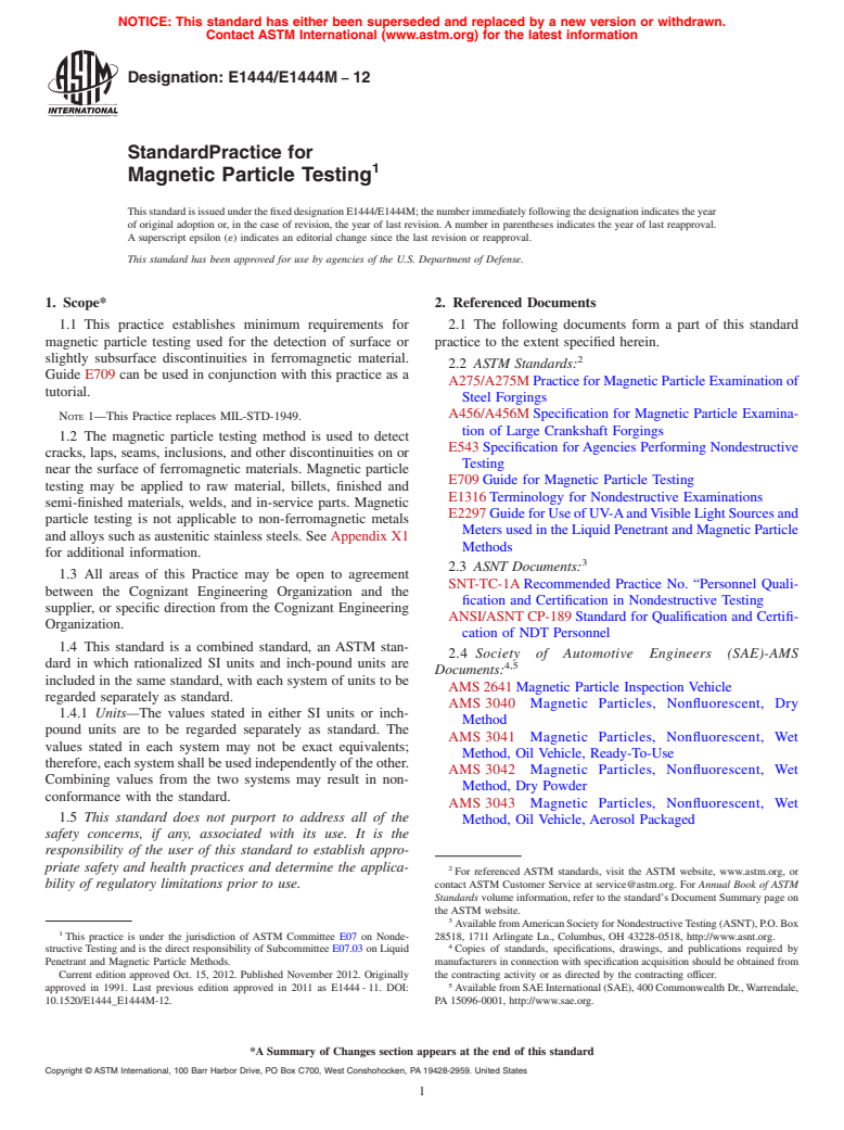 ASTM E1444/E1444M-12 - Standard Practice for  Magnetic Particle Testing