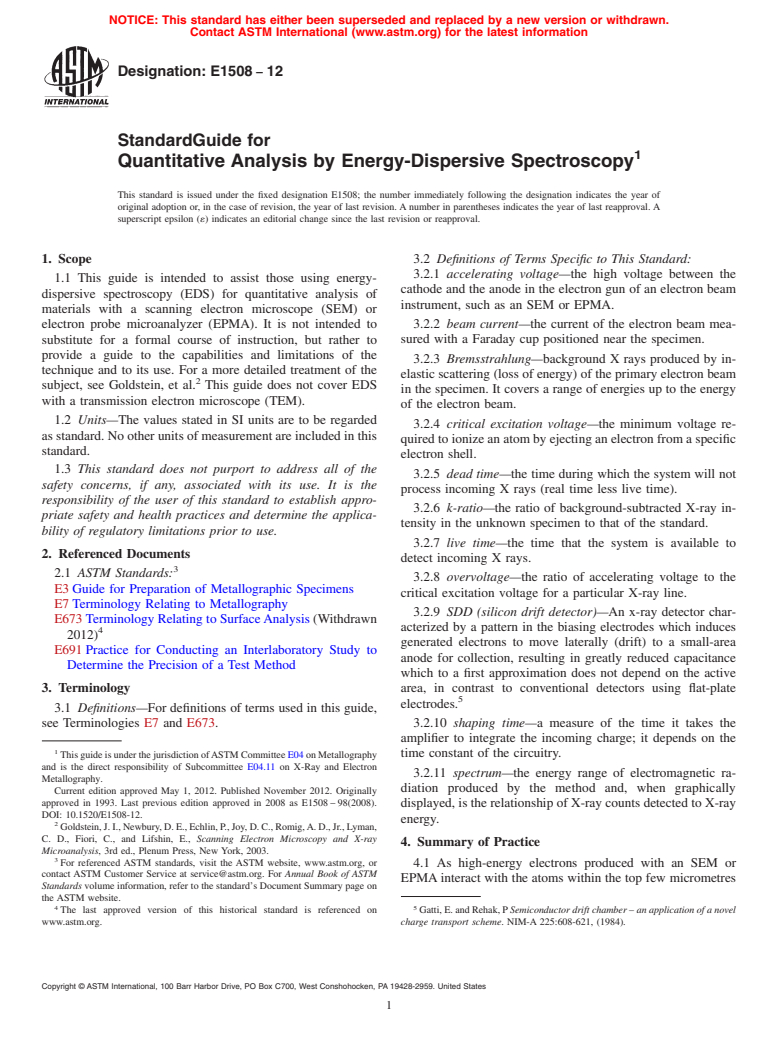 ASTM E1508-12 - Standard Guide for Quantitative Analysis by Energy-Dispersive Spectroscopy