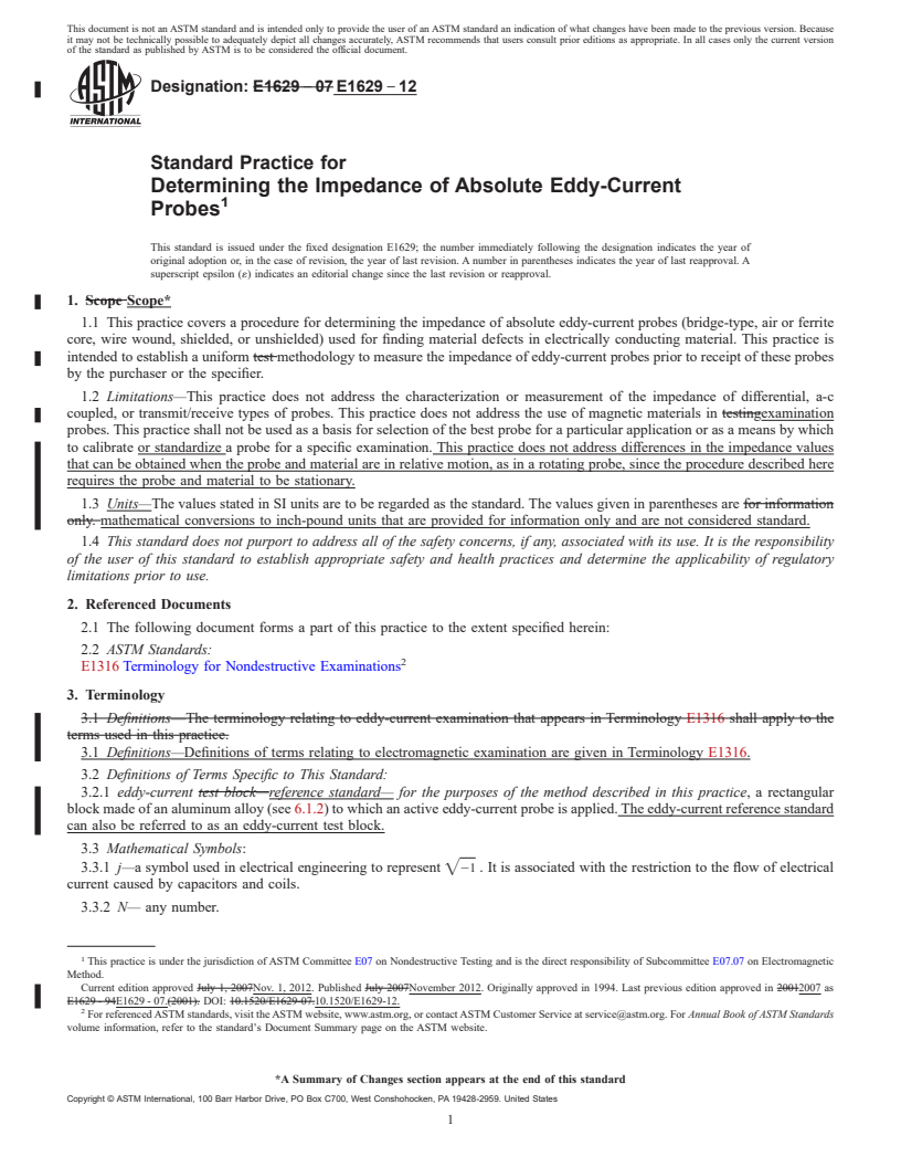 REDLINE ASTM E1629-12 - Standard Practice for  Determining the Impedance of Absolute Eddy-Current Probes