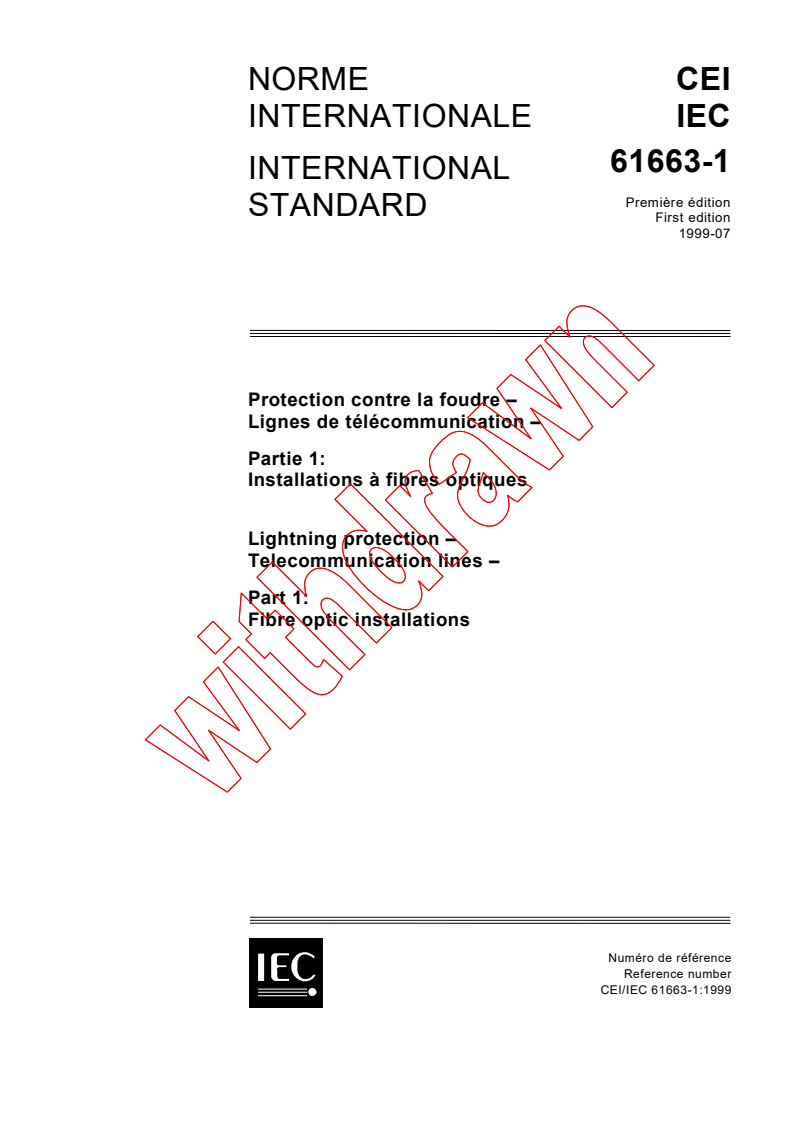 IEC 61663-1:1999 - Lightning protection - Telecommunication lines - Part 1: Fibre optic installations
Released:7/29/1999
Isbn:2831848598