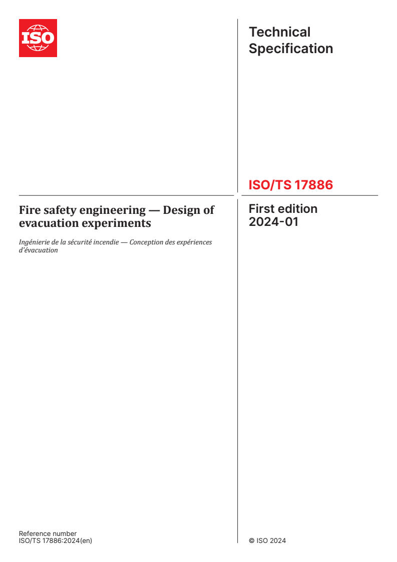 ISO/TS 17886:2024 - Fire safety engineering — Design of evacuation experiments
Released:4. 01. 2024