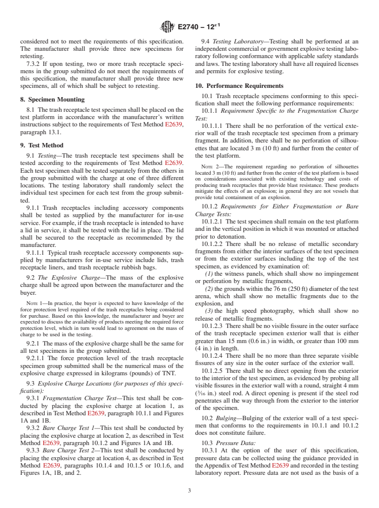 ASTM E2740-12e1 - Standard Specification for Trash Receptacles Subjected to Blast Resistance Testing