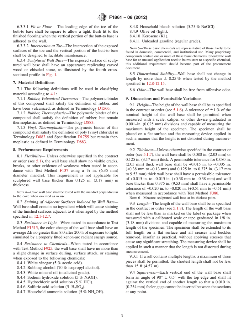 ASTM F1861-08(2012) - Standard Specification for  Resilient Wall Base