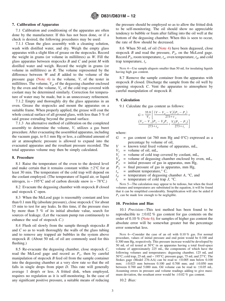 ASTM D831/D831M-12 - Standard Test Method for Gas Content of Cable and Capacitor Oils