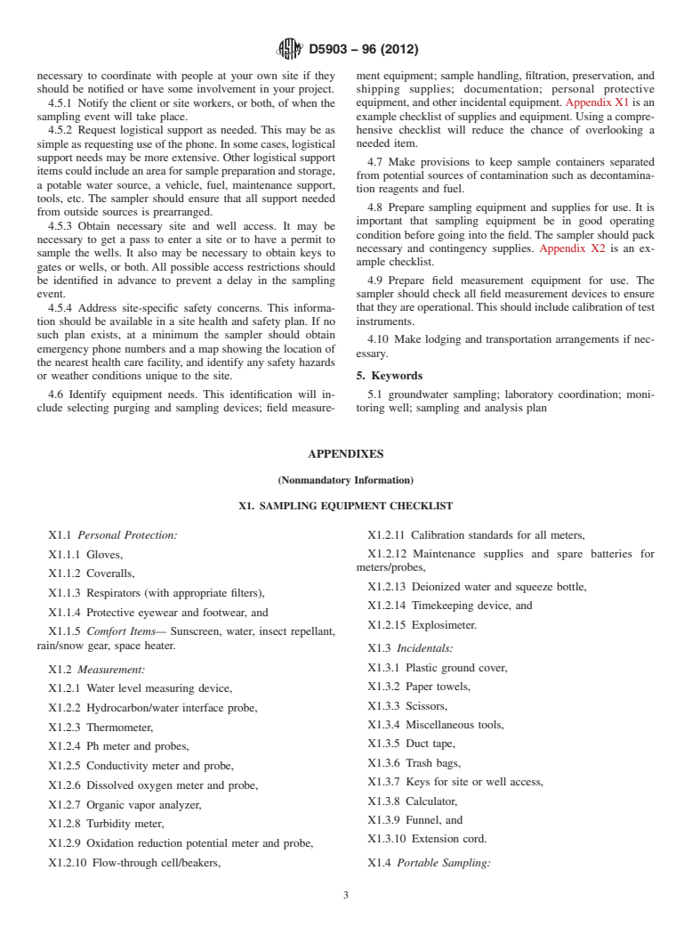 ASTM D5903-96(2012) - Standard Guide for Planning and Preparing for a Groundwater Sampling Event