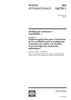 ISO 18278-1:2022 ISO 18278-1:2022 - Resistance welding — Weldability — Part 1: General requirements for the evaluation of weldability for resistance spot, seam and projection welding of metallic materials
Released:5/23/2022 - Page 1 preview