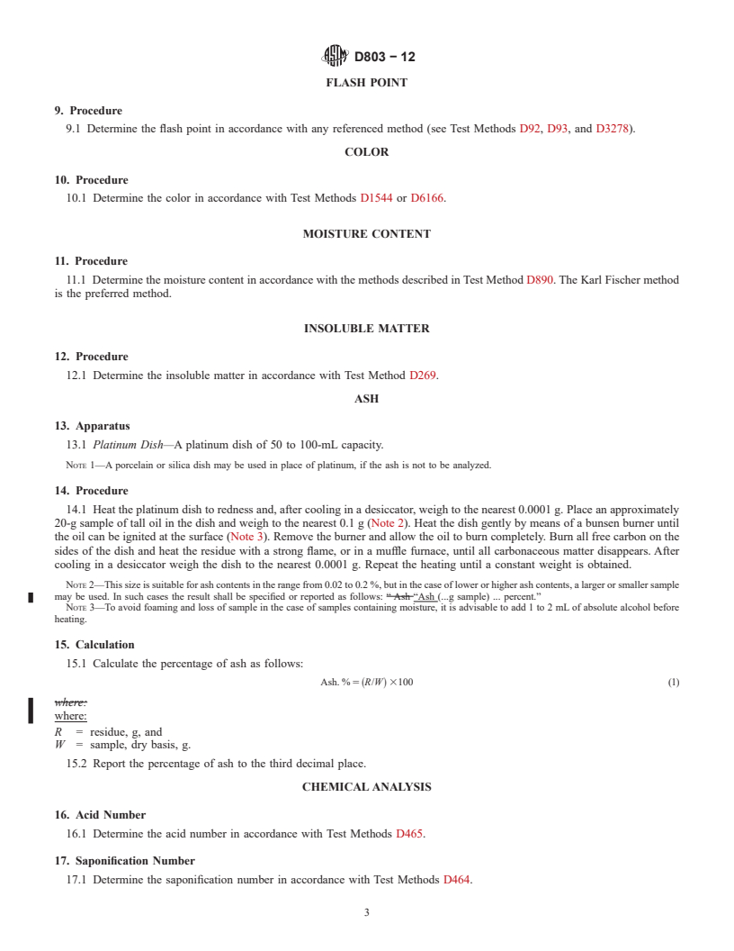 REDLINE ASTM D803-12 - Standard Test Methods for  Testing Tall Oil