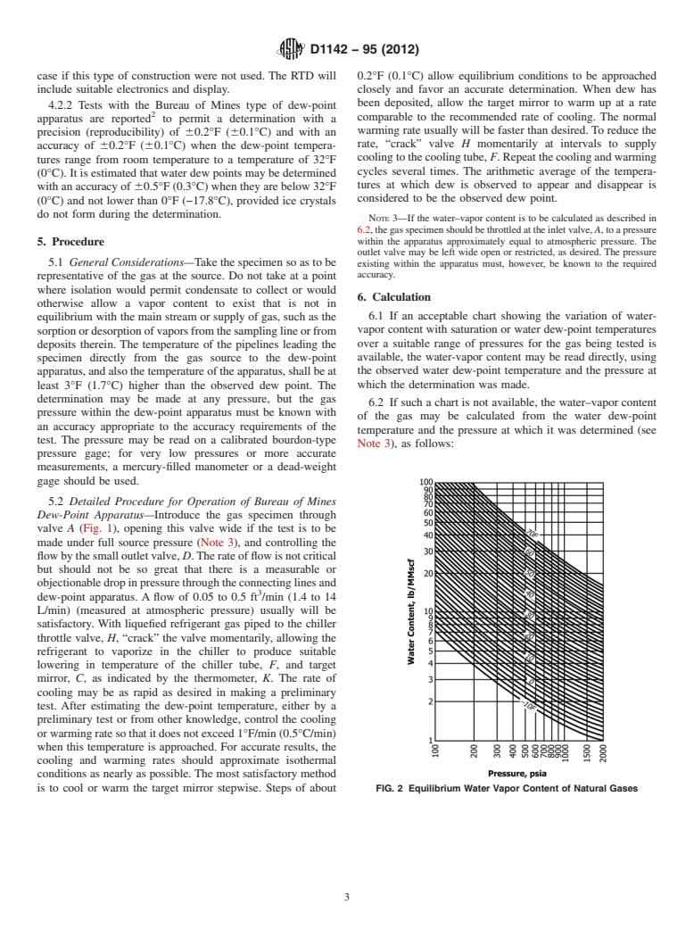 ASTM D1142-95(2012) - Standard Test Method for  Water Vapor Content of Gaseous Fuels by<brk/> Measurement of  Dew-Point Temperature