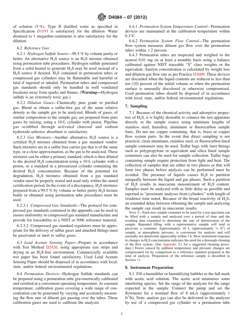 ASTM D4084-07(2012) - Standard Test Method for  Analysis of Hydrogen Sulfide in Gaseous Fuels (Lead Acetate  Reaction Rate Method)