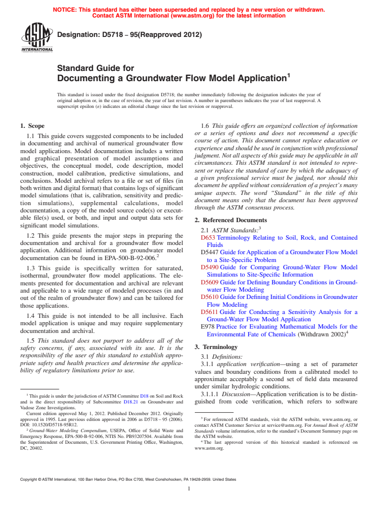 ASTM D5718-95(2012) - Standard Guide for Documenting a Groundwater Flow ...