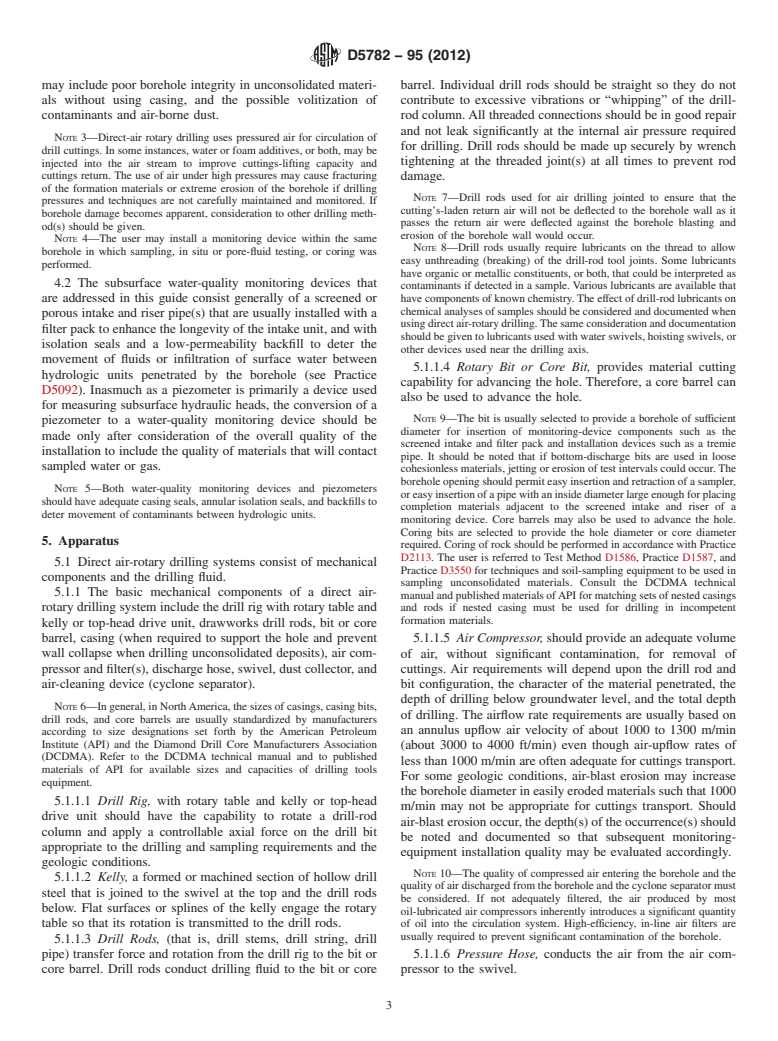 ASTM D5782-95(2012) - Standard Guide for  Use of Direct Air-Rotary Drilling for Geoenvironmental Exploration   and the Installation of Subsurface Water-Quality Monitoring Devices