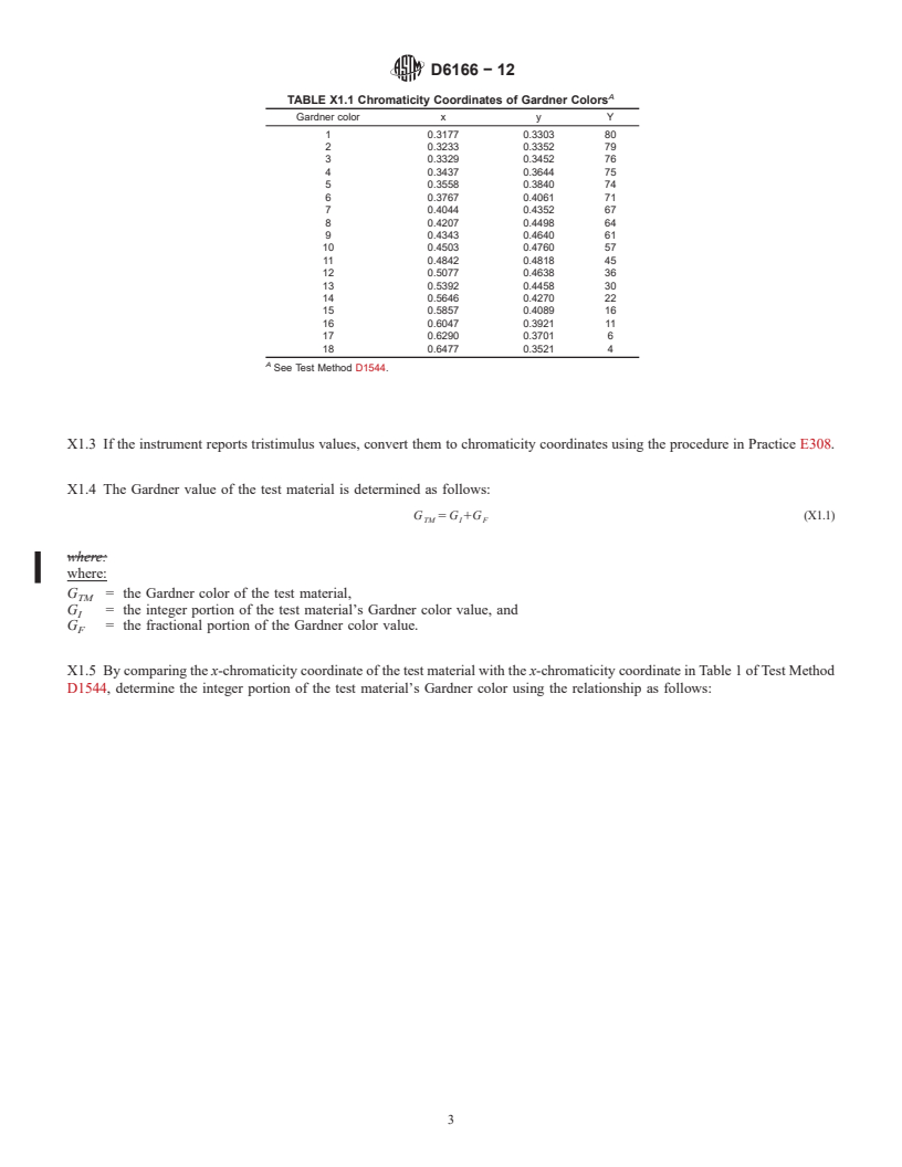 REDLINE ASTM D6166-12 - Standard Test Method for  Color of Pine Chemicals and Related Products (Instrumental  Determination     of Gardner Color)