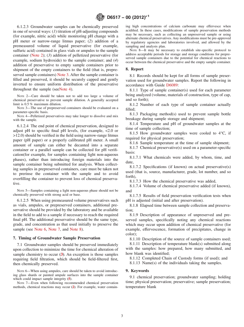 ASTM D6517-00(2012)e1 - Standard Guide for  Field Preservation of Groundwater Samples