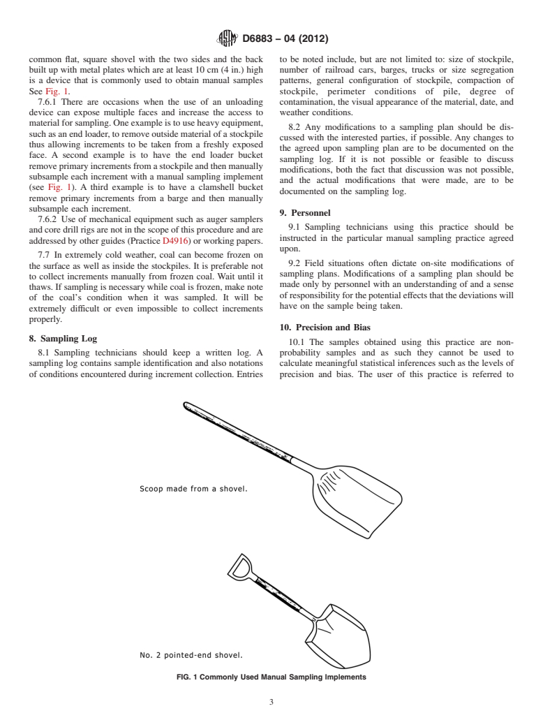 ASTM D6883-04(2012) - Standard Practice for  Manual Sampling of Stationary Coal from Railroad Cars, Barges,  Trucks, or Stockpiles