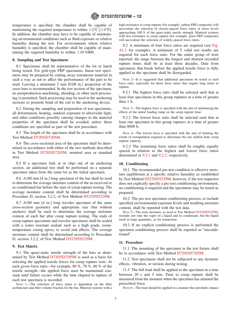 ASTM D7337/D7337M-12 - Standard Test Method for  Tensile Creep Rupture of Fiber Reinforced Polymer Matrix Composite  Bars