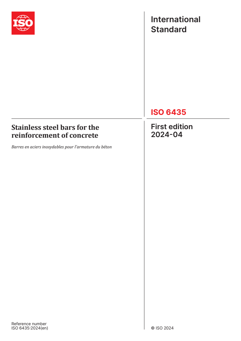ISO 6435:2024 - Stainless steel bars for the reinforcement of concrete
Released:12. 04. 2024