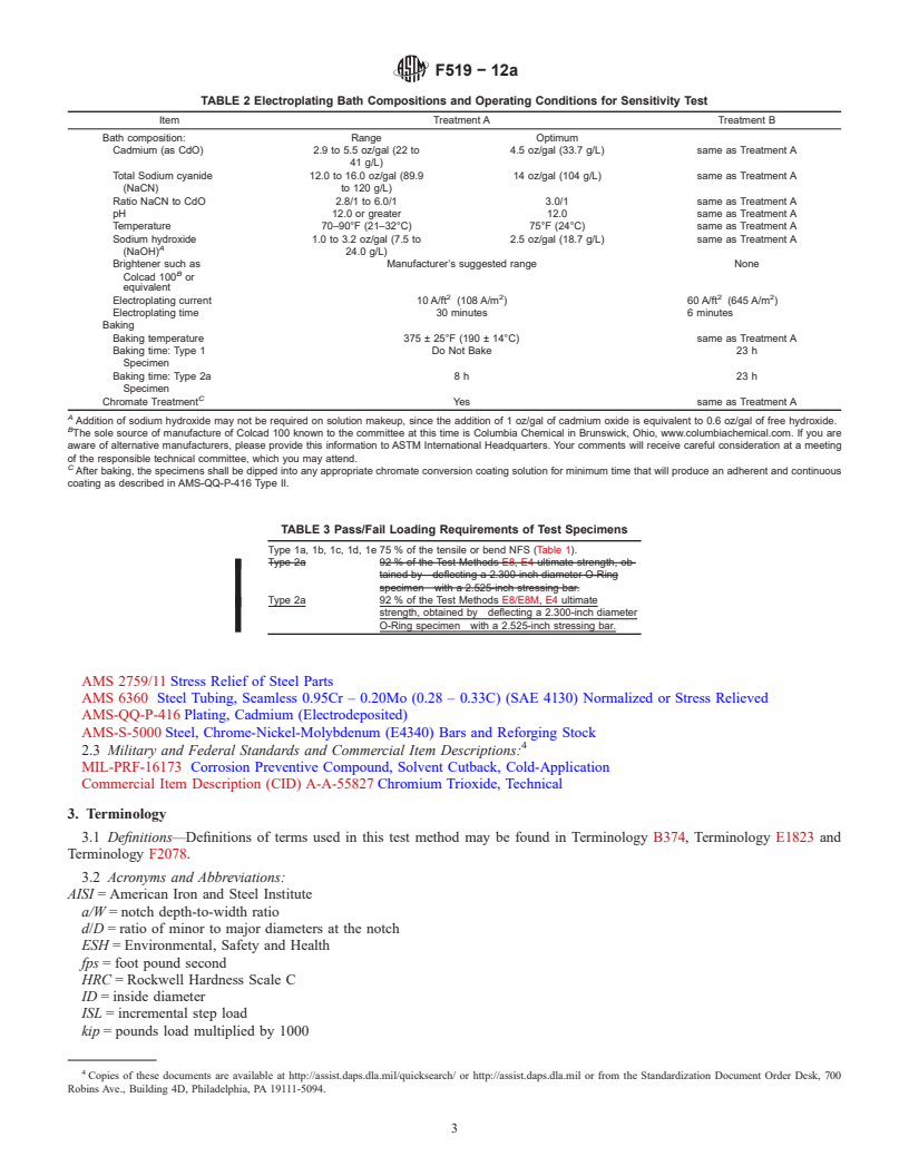 REDLINE ASTM F519-12a - Standard Test Method for  Mechanical Hydrogen Embrittlement Evaluation of Plating/Coating  Processes and Service Environments