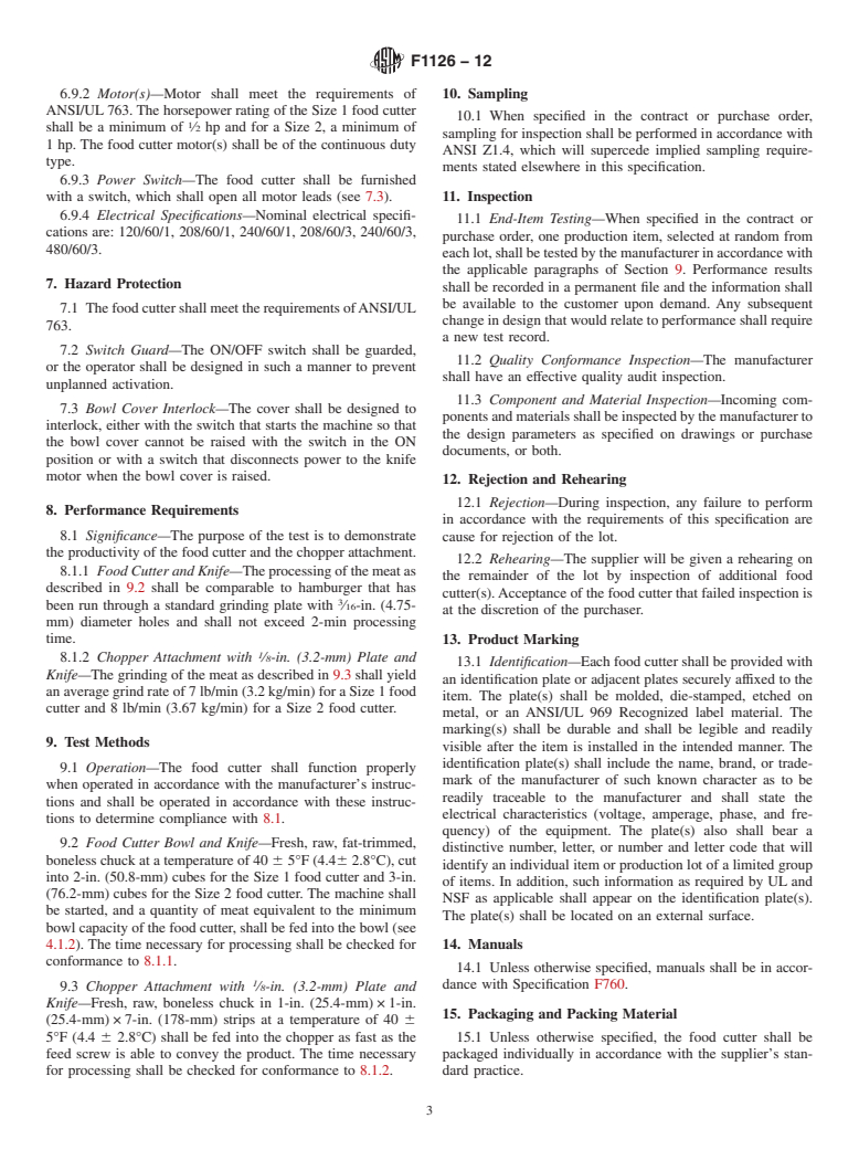 ASTM F1126-12 - Standard Specification for  Food Cutters (Electric)