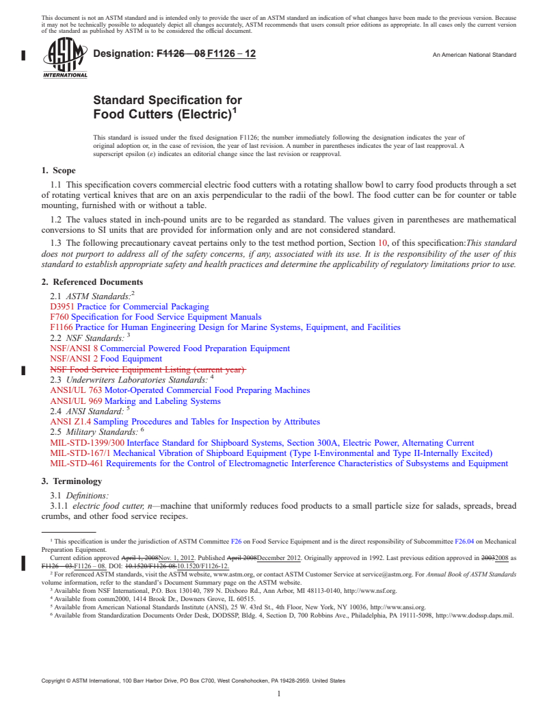 REDLINE ASTM F1126-12 - Standard Specification for  Food Cutters (Electric)