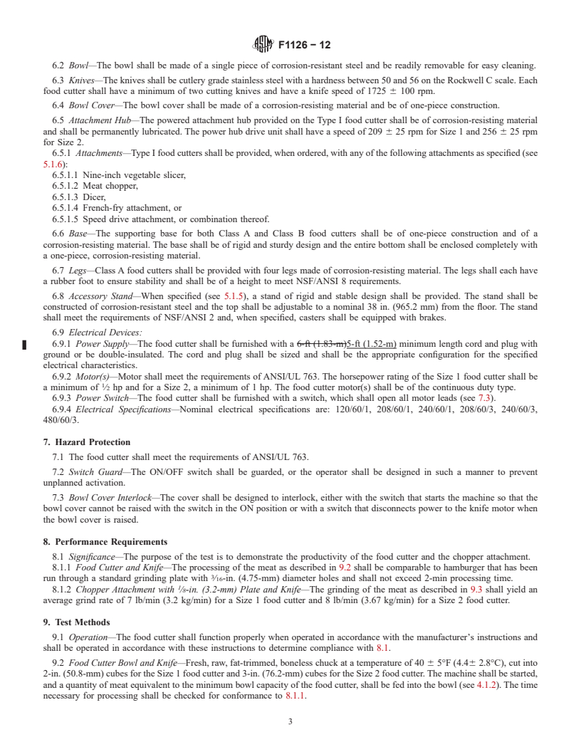 REDLINE ASTM F1126-12 - Standard Specification for  Food Cutters (Electric)