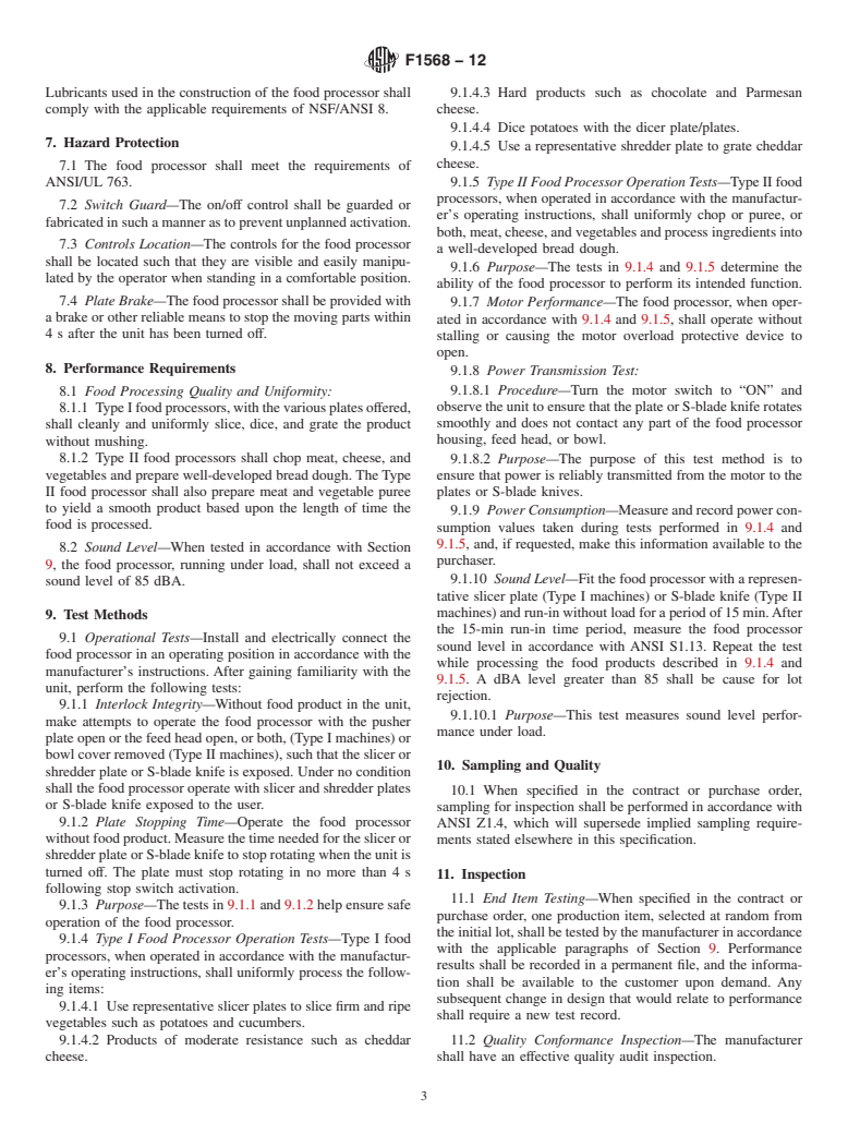 ASTM F1568-12 - Standard Specification for  Food Processors, Electric