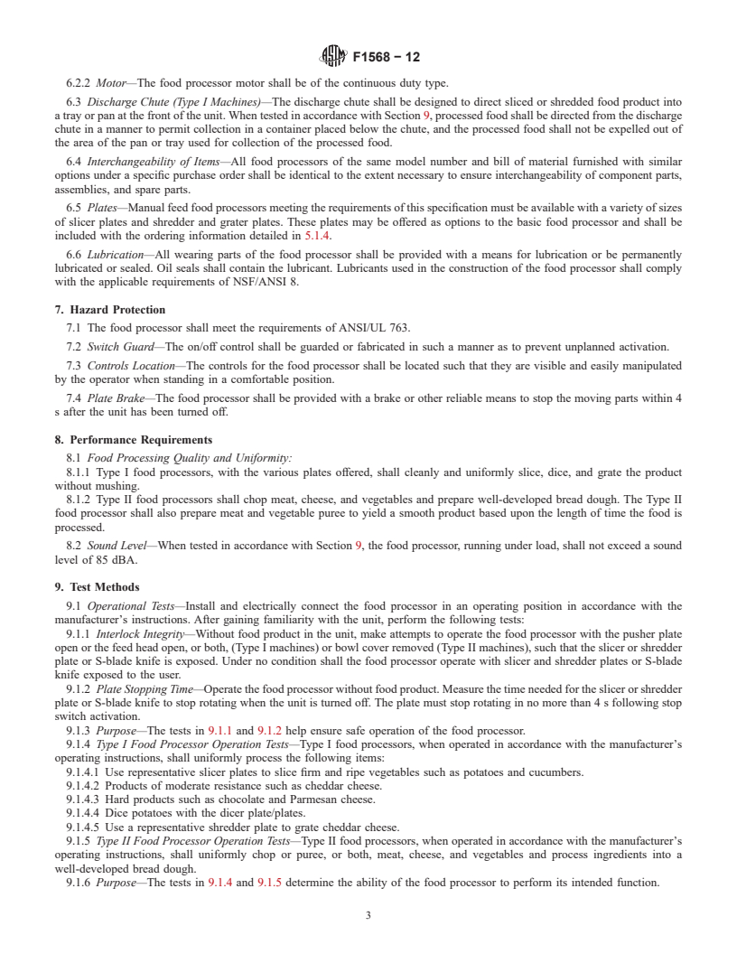 REDLINE ASTM F1568-12 - Standard Specification for  Food Processors, Electric