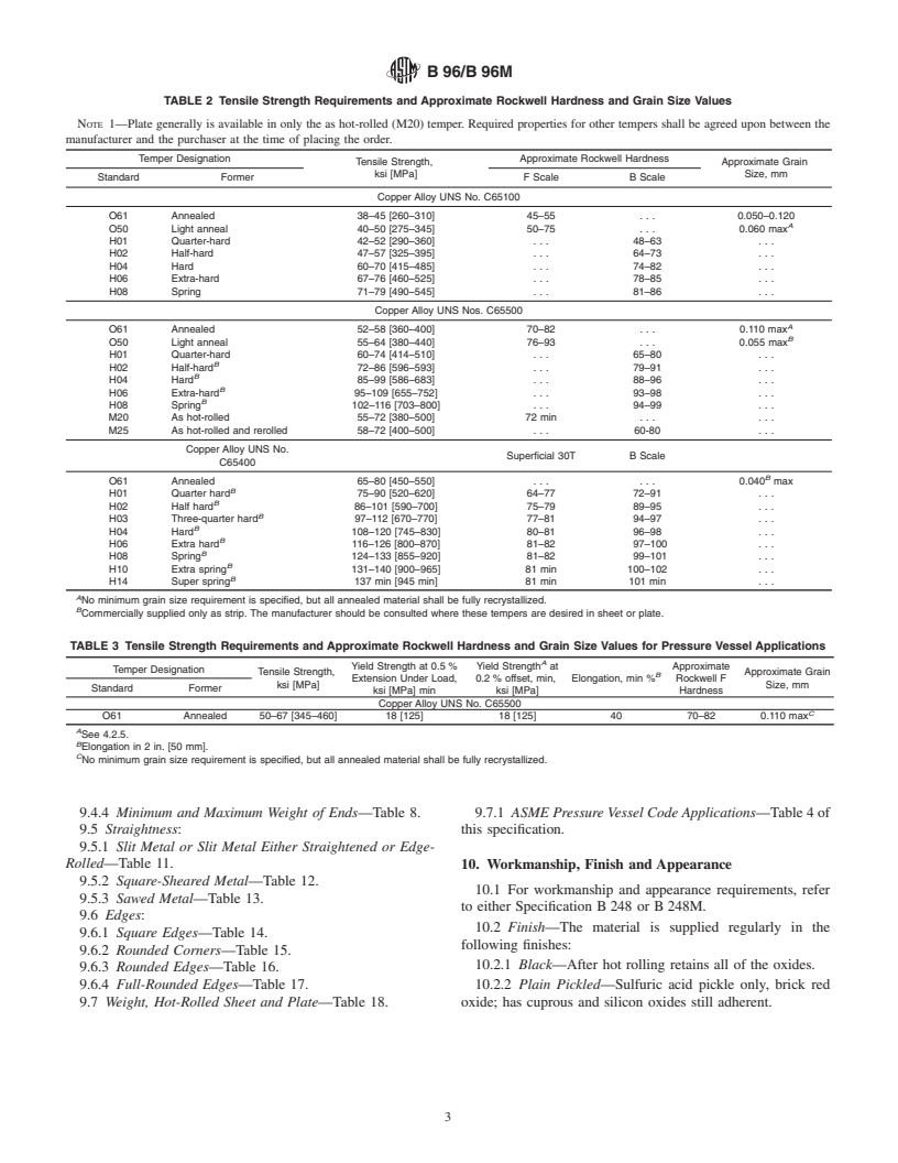 ASTM B96/B96M-01 - Standard Specification for Copper-Silicon Alloy Plate, Sheet, Strip, and Rolled Bar for General Purposes and Pressure Vessels