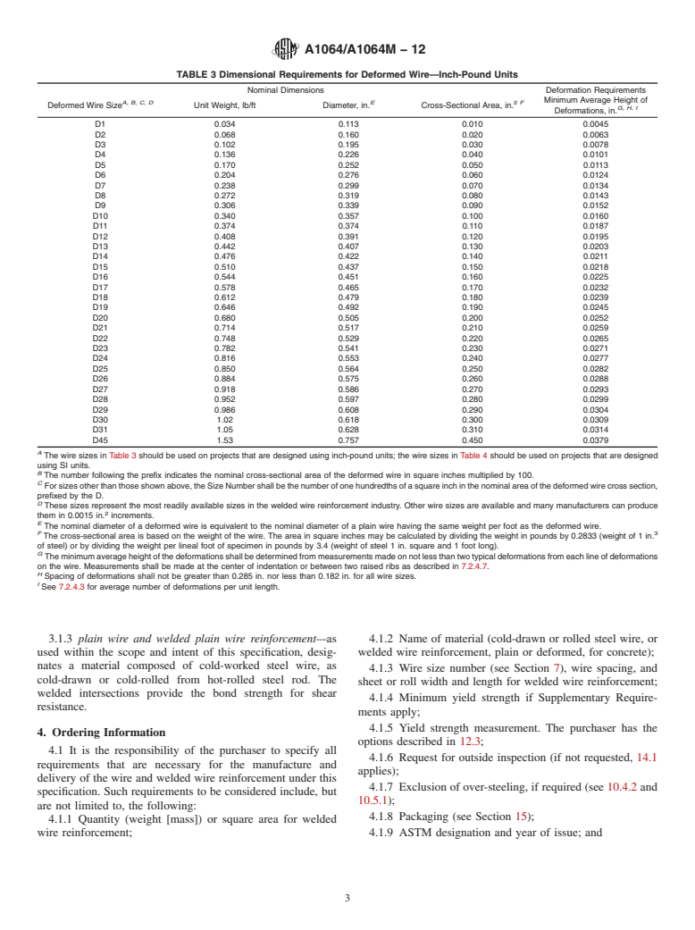 ASTM A1064/A1064M-12 - Standard Specification for Carbon-Steel Wire and Welded Wire Reinforcement, Plain and Deformed, for Concrete