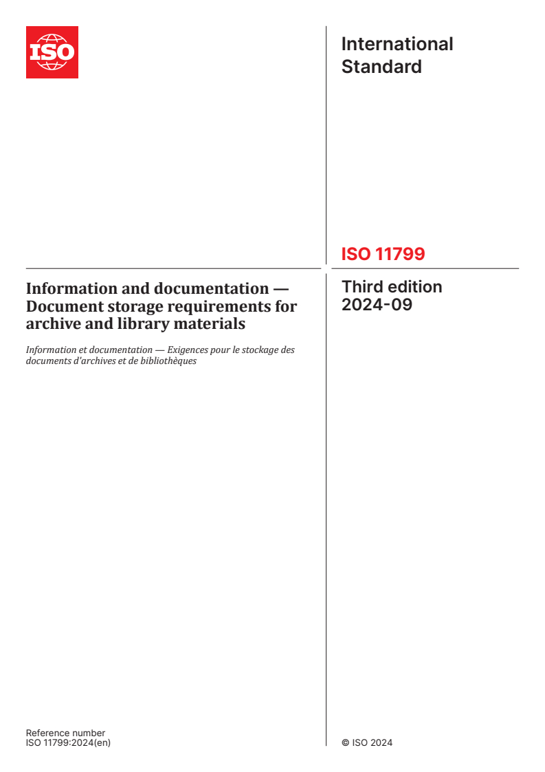 ISO 11799:2024 - Information and documentation — Document storage requirements for archive and library materials
Released:4. 09. 2024