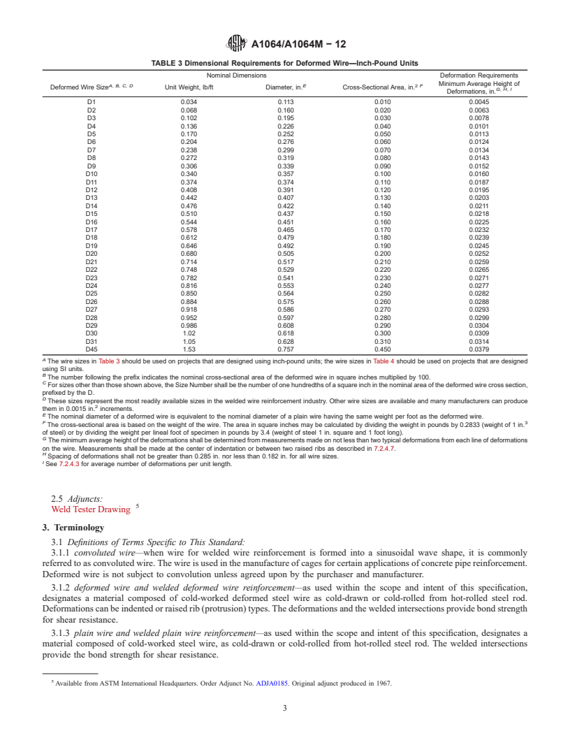 REDLINE ASTM A1064/A1064M-12 - Standard Specification for Carbon-Steel Wire and Welded Wire Reinforcement, Plain and Deformed, for Concrete