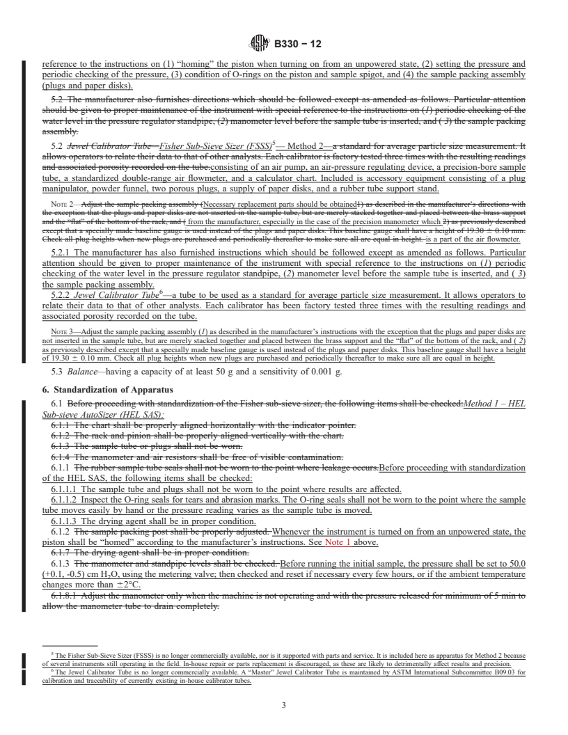 REDLINE ASTM B330-12 - Standard Test Methods for  Estimating Average Particle Size of Metal Powders and Related  Compounds Using Air Permeability