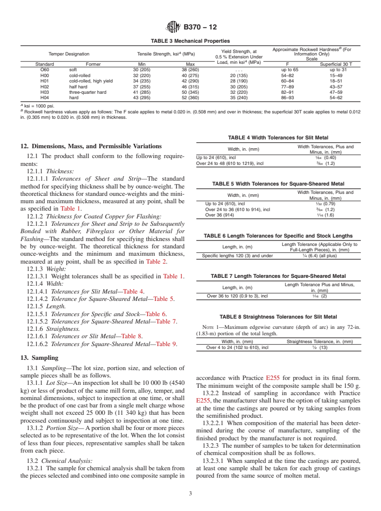 ASTM B370-12 - Standard Specification for Copper Sheet and Strip for Building Construction