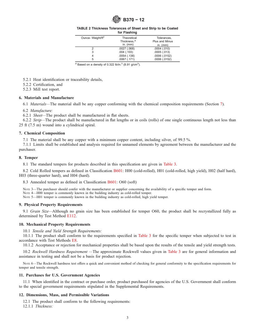 REDLINE ASTM B370-12 - Standard Specification for Copper Sheet and Strip for Building Construction