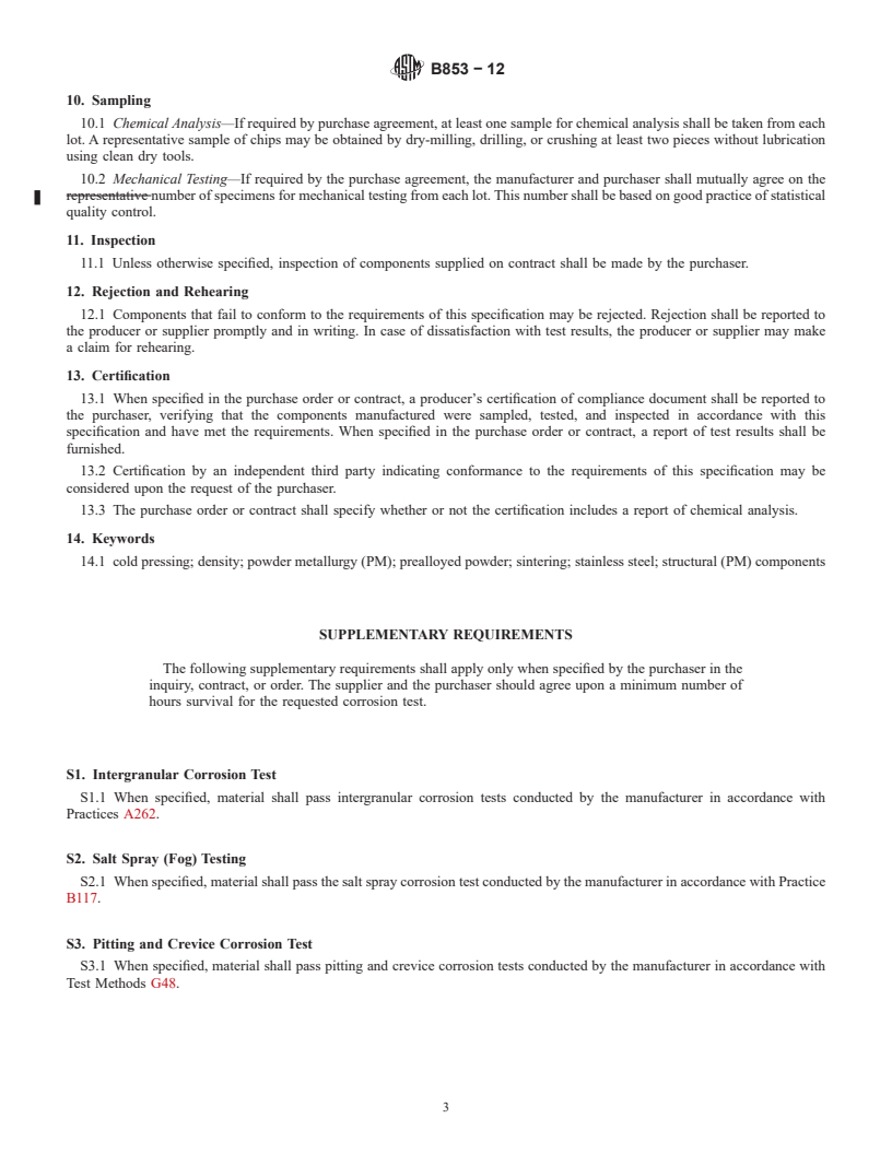 REDLINE ASTM B853-12 - Standard Specification for  Powder Metallurgy (PM) Boron Stainless Steel Structural Components