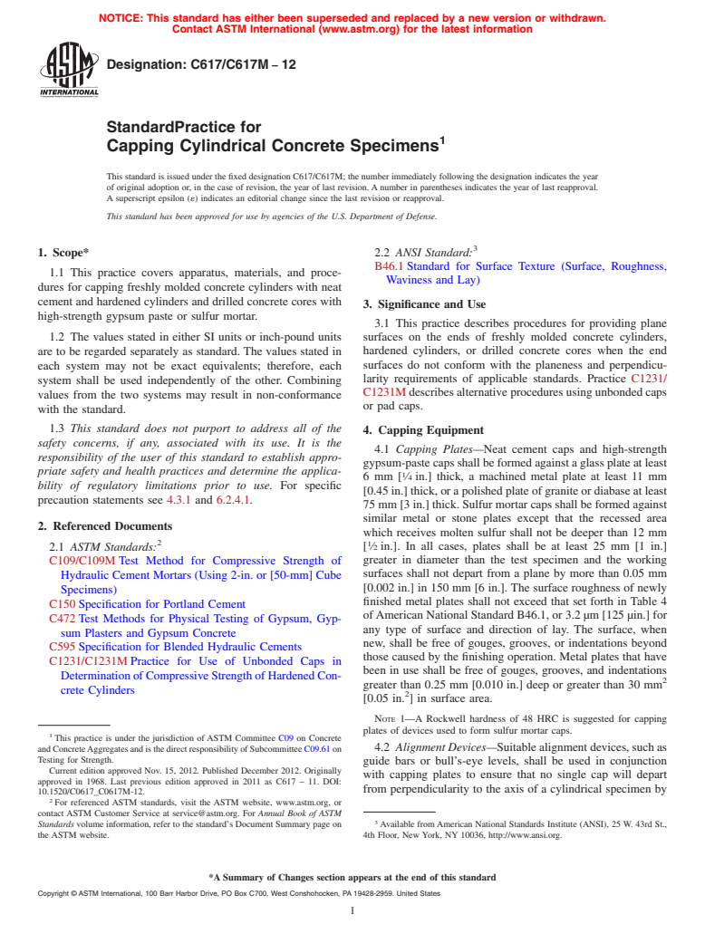 ASTM C617/C617M-12 - Standard Practice for  Capping Cylindrical Concrete Specimens