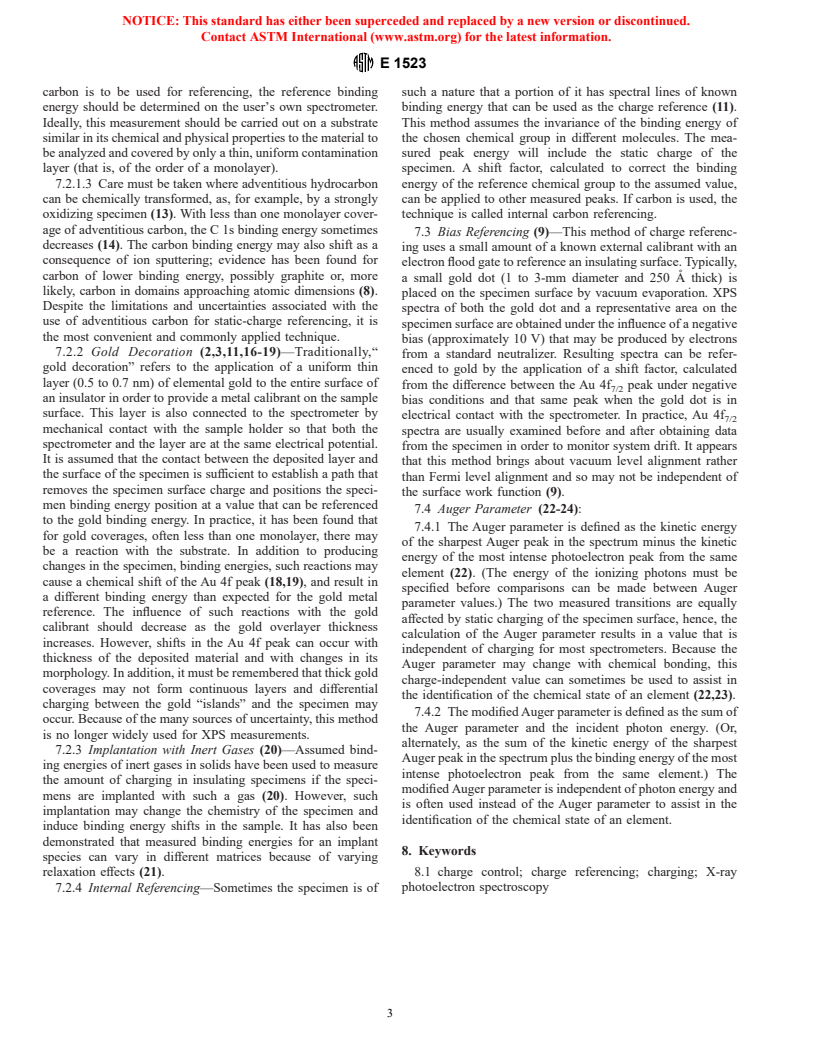 ASTM E1523-97 - Standard Guide to Charge Control and Charge Referencing Techniques in X-Ray Photoelectron Spectroscopy