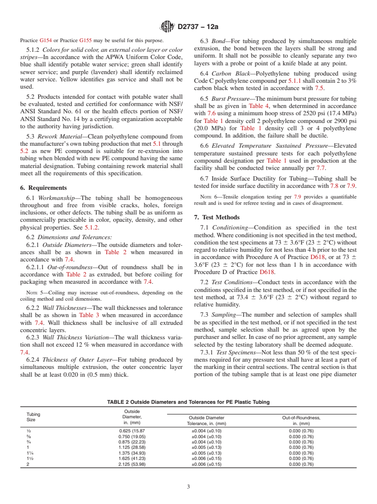 ASTM D2737-12a - Standard Specification for Polyethylene (PE) Plastic Tubing