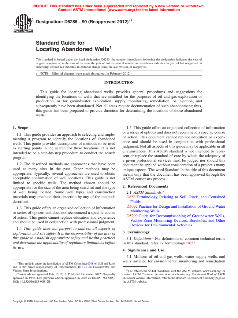 ASTM D6285-99(2012)e1 - Standard Guide for  Locating Abandoned Wells