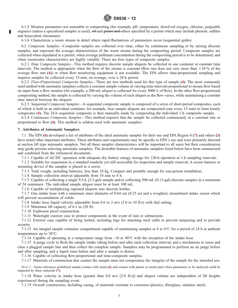 REDLINE ASTM D6538-12 - Standard Guide for  Sampling Wastewater With Automatic Samplers