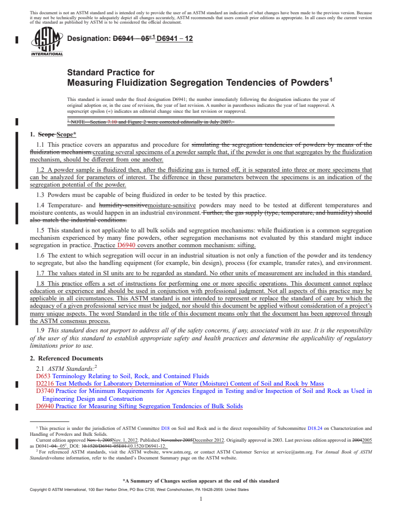 REDLINE ASTM D6941-12 - Standard Practice for Measuring Fluidization Segregation Tendencies of Powders