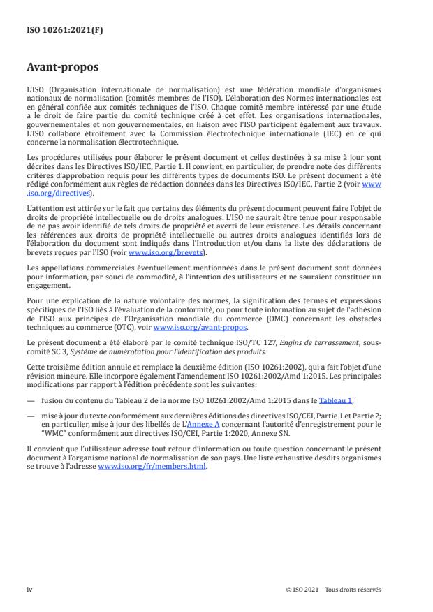 ISO 10261:2021 ISO 10261:2021 - Engins de terrassement -- Système de numérotation pour l'identification des produits - Page 4 preview