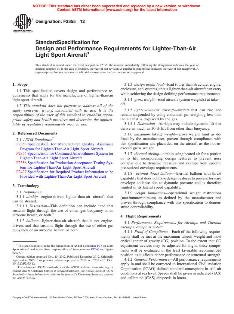 ASTM F2355-12 - Standard Specification for  Design and Performance Requirements for Lighter-Than-Air Light  Sport Aircraft