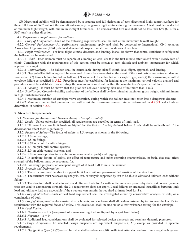 REDLINE ASTM F2355-12 - Standard Specification for  Design and Performance Requirements for Lighter-Than-Air Light  Sport Aircraft