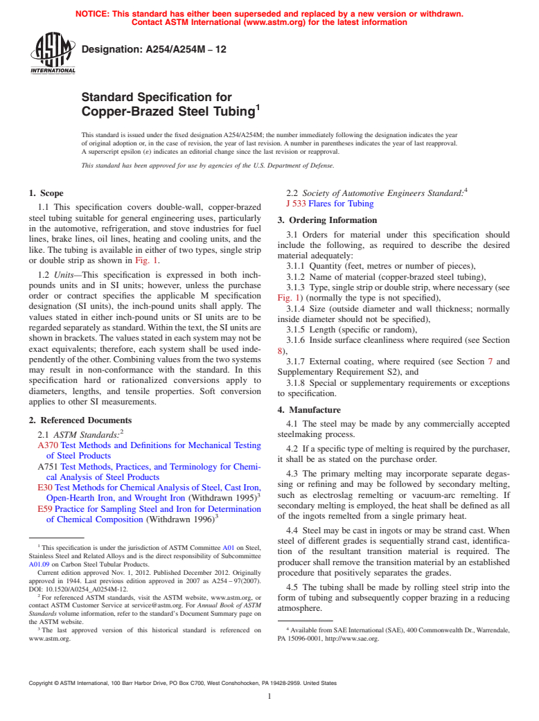 ASTM A254/A254M-12 - Standard Specification for Copper-Brazed Steel Tubing