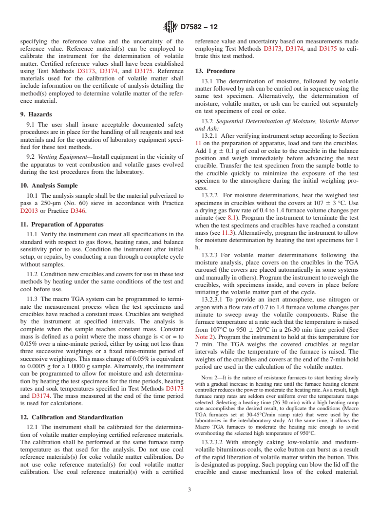 ASTM D7582-12 - Standard Test Methods for  Proximate Analysis of Coal and Coke by Macro Thermogravimetric  Analysis