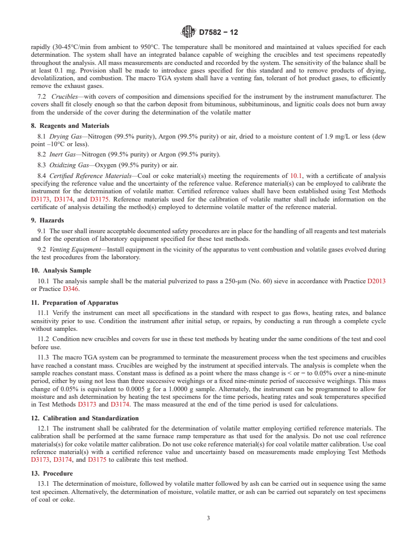 REDLINE ASTM D7582-12 - Standard Test Methods for  Proximate Analysis of Coal and Coke by Macro Thermogravimetric  Analysis