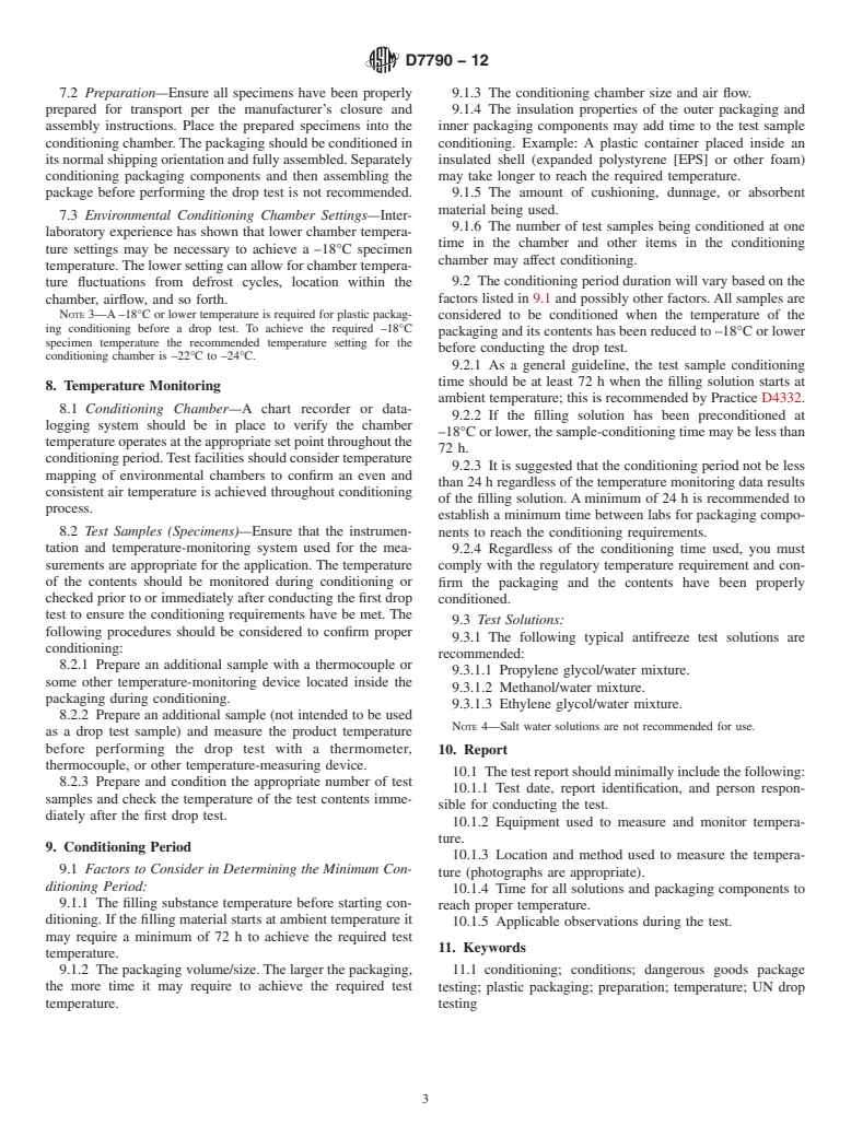 ASTM D7790-12 - Standard Guide for Preparation of Plastic Packagings Containing Liquids for United  Nations (UN) Drop Testing