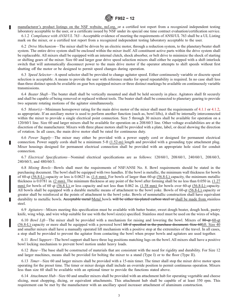 REDLINE ASTM F952-12 - Standard Specification for  Mixing Machines, Food, Electric