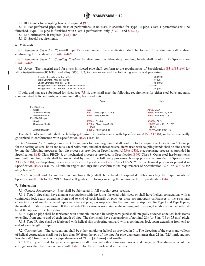 REDLINE ASTM B745/B745M-12 - Standard Specification for  Corrugated Aluminum Pipe for Sewers and Drains