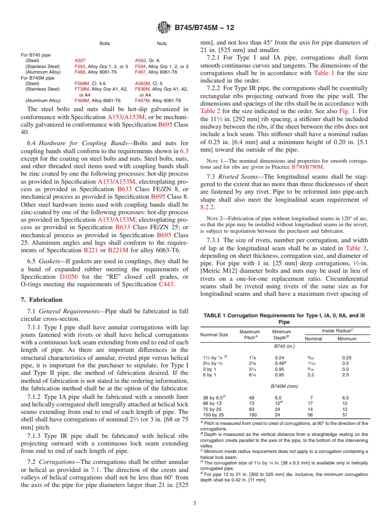 ASTM B745/B745M-12 - Standard Specification for  Corrugated Aluminum Pipe for Sewers and Drains